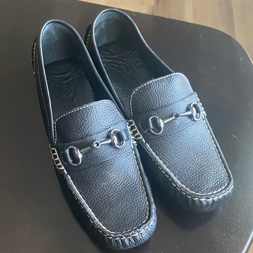 Cole Haan Black Pebbled Leather Bit Loafers